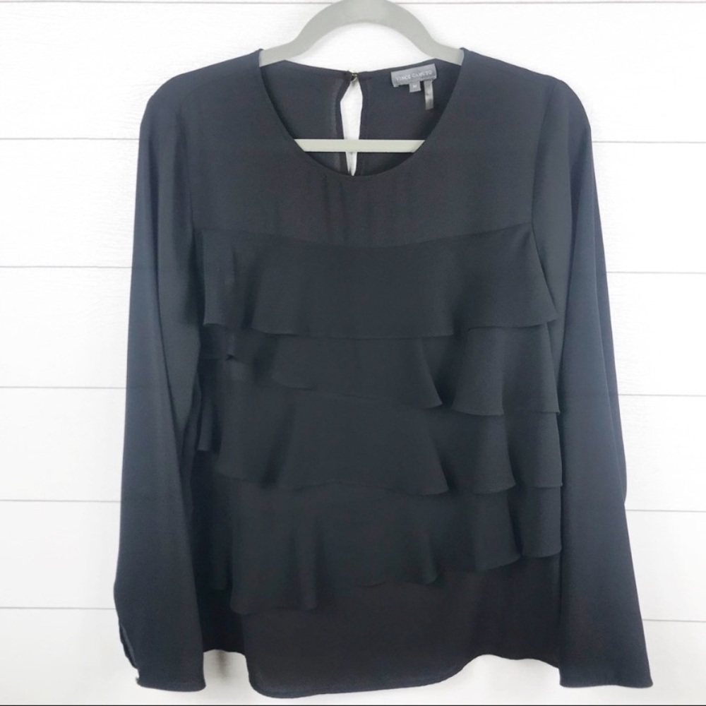𝅺vince Camuto Layered Ruffle Blouse Black Medium